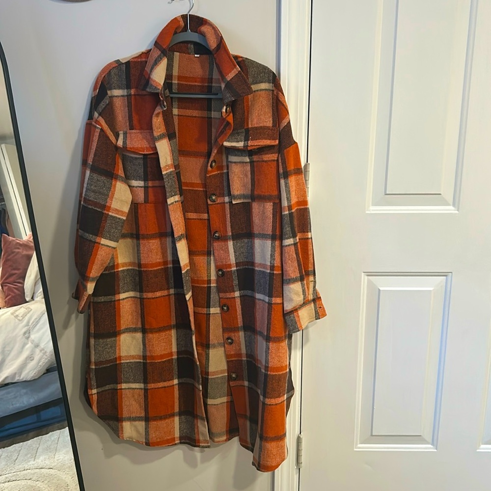 Plaid Long Coat- Large- never worn